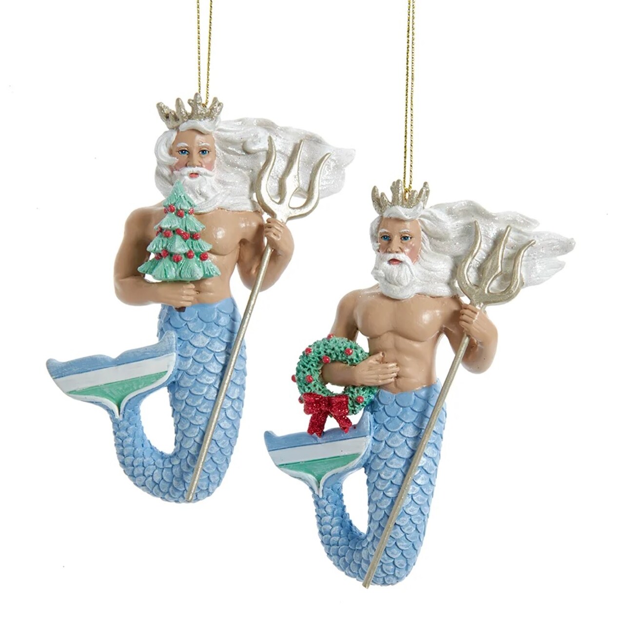 KSA Pack of 12 Blue and Brown King Neptune Christmas Ornaments 4.75"